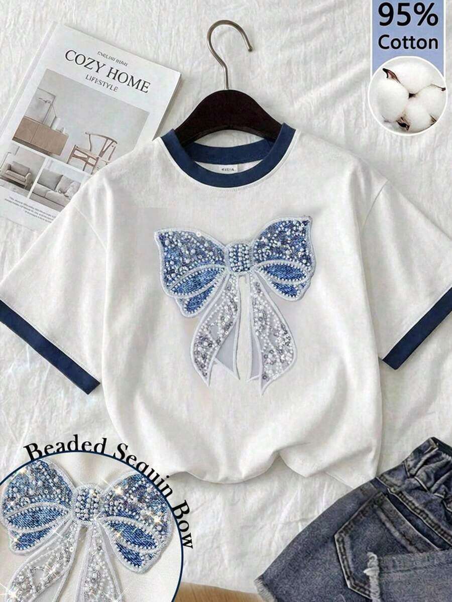 Camiseta ajustada de mujer con cuello redondo casual, estampado retro de cóctel en inglés, adecuada para verano, aeropuerto y uso diario - Multicolor - Ver 1