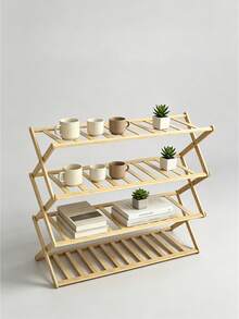 4-Tier Natural Bamboo Foldable Shoe Rack, Space-Saving Standalone Shoe Organizer Shelf, Multi-Layer Storage Rack For Entryway, Hallway, Bedroom, Closet, Easy Assembly No Tools Required - Apricot - View 11