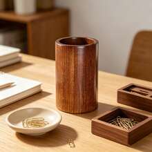 1pc Minimalist Wooden Utensil Holder, Suitable For Storing Chopsticks, Spoons, Various Tableware, Stationery In Kitchen, On Dining Table, Great Gift - Khaki - View 5