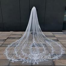 1pc 3 Meters Cathedral Lace Applique Embroidered Bridal Veil With Comb, Suitable For Wedding, Beach Wedding Photography - Multicolor - View 3