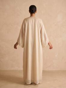 Hafizah Gaun Abaya Sederhana Timur Tengah, Jubah Kardigan Luar Ruangan Dubai, Kain Mengkilap, Gaya INS - Aprikot - View 4