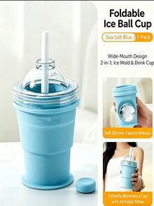 Vaso plegable económico y portátil para bolas de hielo, con pajita incorporada y bandeja cuadrada de silicona, adecuado para deportes al aire libre en verano, comprimible para almacenamiento, puede hacer bolas de hielo grandes, disponible en azul/amarillo - Multicolor - Ver 5