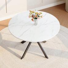 Modern Round Dining Table With White Marble Look Made Of MDF – Black X-Frame, Dining Table For Kitchen & Living Room, 110 Cm Diameter - Black and White - View 3