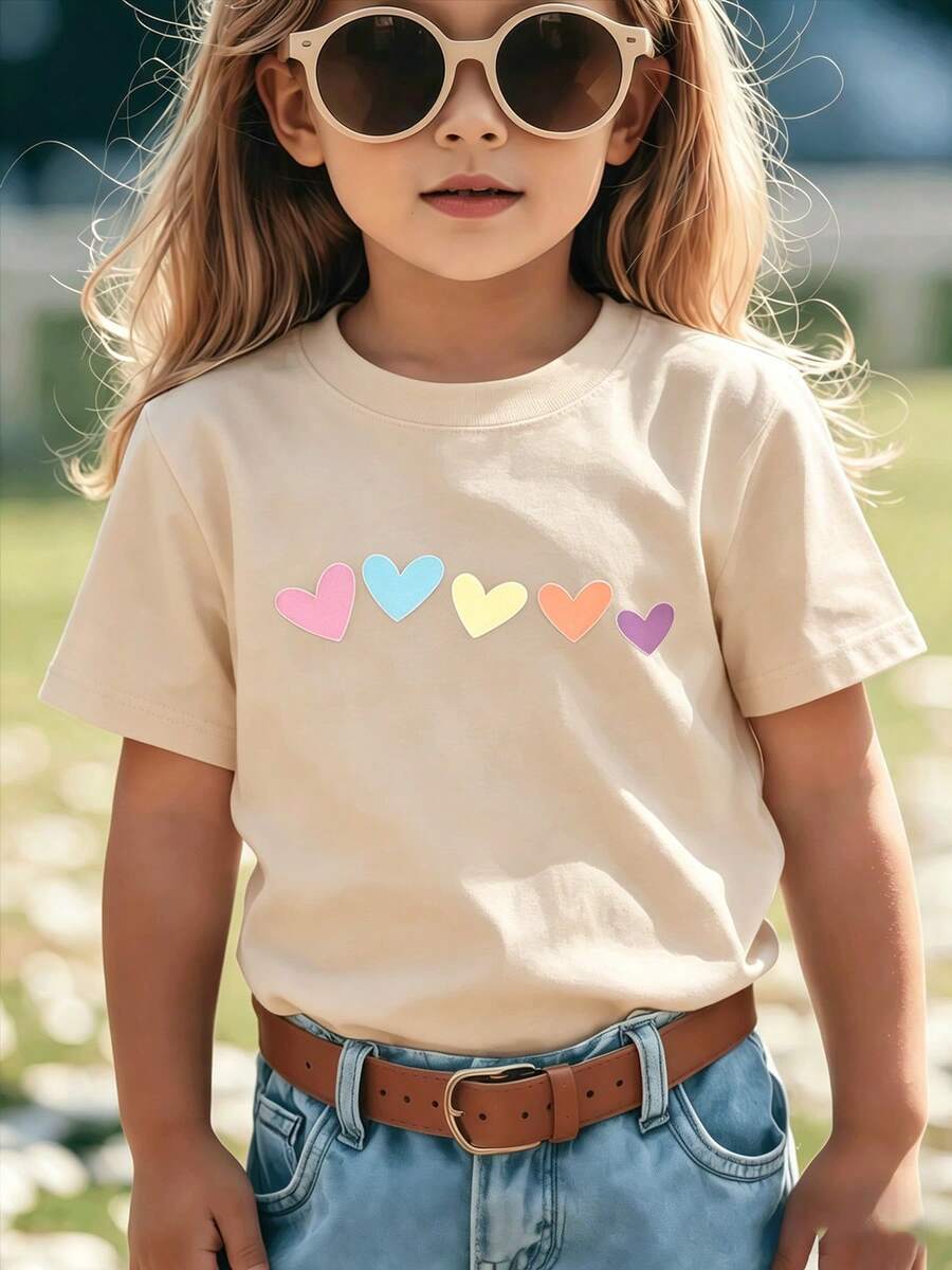 Top de manga corta sencillo, informal y bonito con estampado para niños, ideal para el verano. - Albaricoque - Ver 1