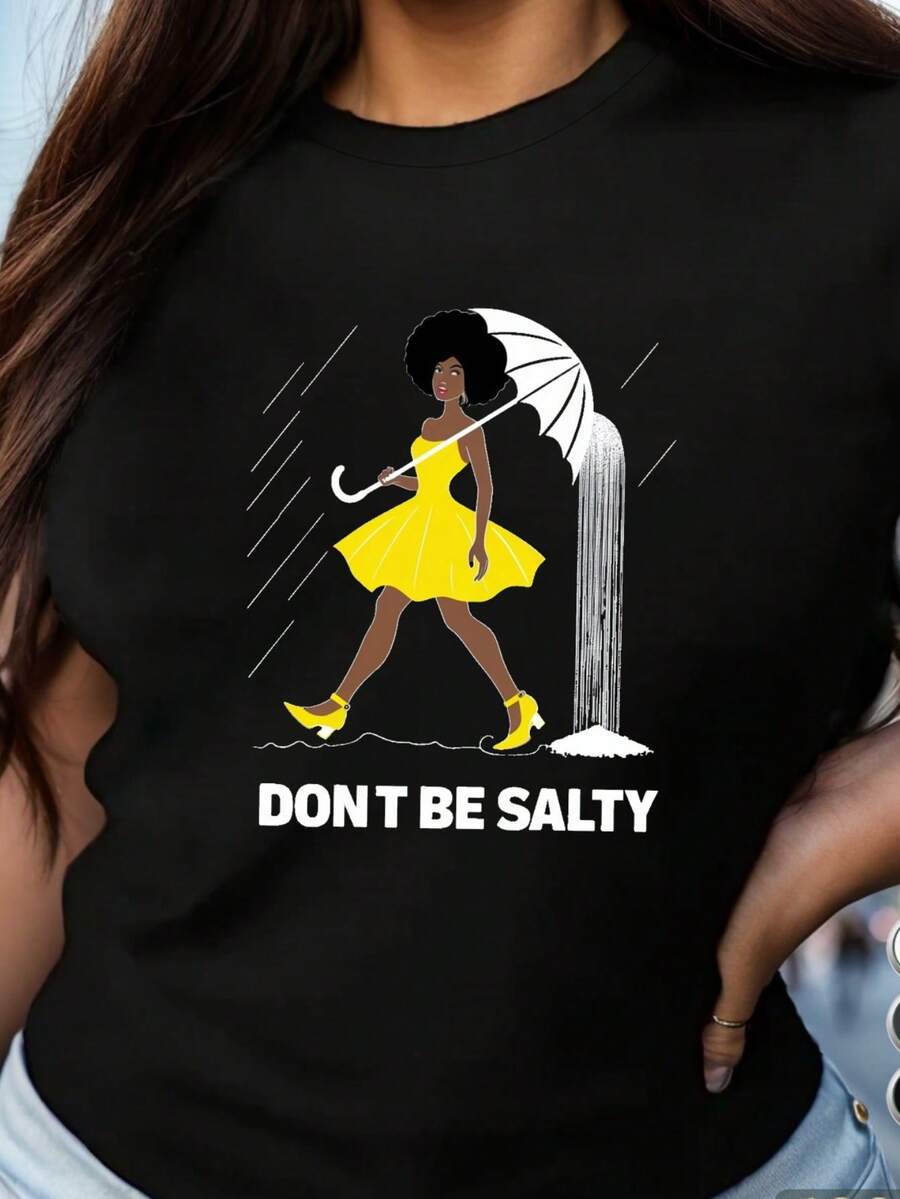 Women's T-Shirt With A Fun Slogan, Made With Casual Fabric For Spring/Summer, Machine Washable, Perfect For Everyday Wear, Weekend Outings, Light Meetings, A Great Gift For Women With A Playful Personality - 黑色 - 查看 1