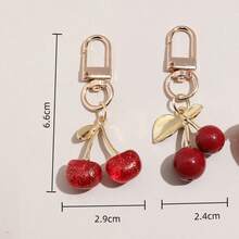 2pcs 3D Cherry Keychain, Cute Cherry Bag Charm, Earphone Pendant, Small Gift For Friends - Multicolor - View 4