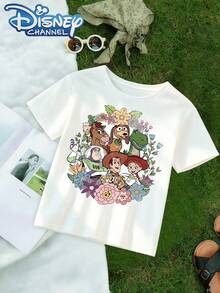 The Toy Story Friends' Cute, Fresh, And Fashionable Disney Girls' Round-Neck T-Shirt, Made Of 100% Pure Cotton, Is An Ideal Choice For Daily Wear, Holiday Leisure, Outdoor Exploration, School Life, And Shopping Trips. It Is Also A Must-Have Item For Summer And Makes An Excellent Disney Gift For Both Girls And Boys. - trắng - Xem 2