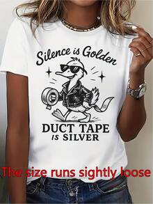 Silence Is Gold, Duct Tape Is Silver, Summer Must Have New Product Suitable For Spring And Summer, Comfortable And Casual Everyday Style Tee For Women, Soft Round Neck Short Sleeve - White - View 1