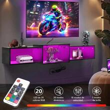 Mueble Flotante para TV 120cm con Luz LED, Diseño Moderno Minimalista - Negro - Ver 3