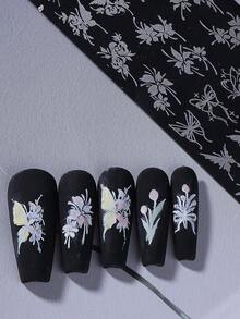 1件蝴蝶花朵美甲印花板，不锈钢美甲模板，郁金香玫瑰花卉图案，优雅浪漫线条艺术模板，适合DIY美甲，完美搭配春夏裸色和透明底油美甲用品，美甲配件工具 - 銀色 - 查看 5