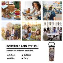 30Oz Stainless Steel Water Bottle With Straw For Sports, Travel, And School Sports Water Bottle, Keeps Water Warm For Over 24 Hours, Sealable, Portable, Flip Top, Ideal For Hot And Cold Beverages, Coffee, And Frozen Drinks - Họa tiết da báo 2 - Xem 6