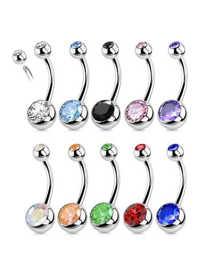 10mm Anillo de ombligo multicolor brillante de CZ, joyería de piercing de ombligo con doble gema, anillo de ombligo de acero inoxidable 316L hipoalergénico, adecuado para que las mujeres lo usen en la playa y festivales de verano