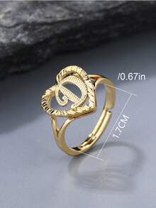 1pc Vintage Creative 26 Letter Adjustable Ring, European And American Style, Suitable For Couples - Yellow Gold - View 2