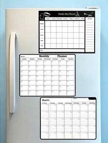 2pcs Magnetic Refrigerator Planner Set, Monthly Calendar + Weekly Meal Planner, Erasable Kitchen Food Tracker, Grocery List Memo Pad, Home Schedule Management Essential - Multicolor - View 3
