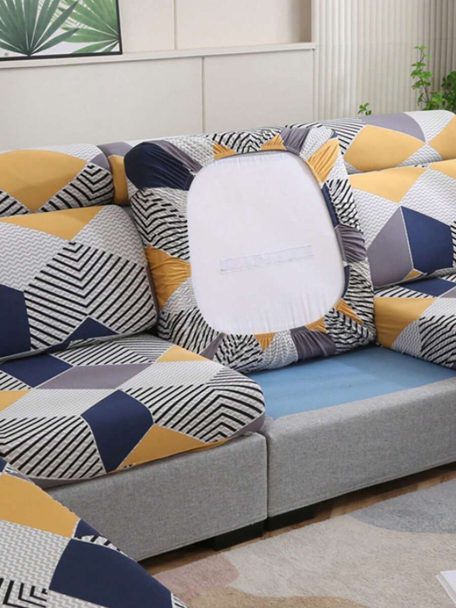 1pc Printed Stretch Sofa Seat Cushion Cover, L-Shaped Sectional Sofa Cover, Washable Separate Sofa Back Cushion Cover, Suitable For Furniture Dust Protection
