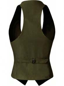 Women's Racerback Tuxedo Vest Slim Fit Stretch Waistcoat Versatile Dressy Casual Sleeveless Layered Outfit - Olive - 查看 3