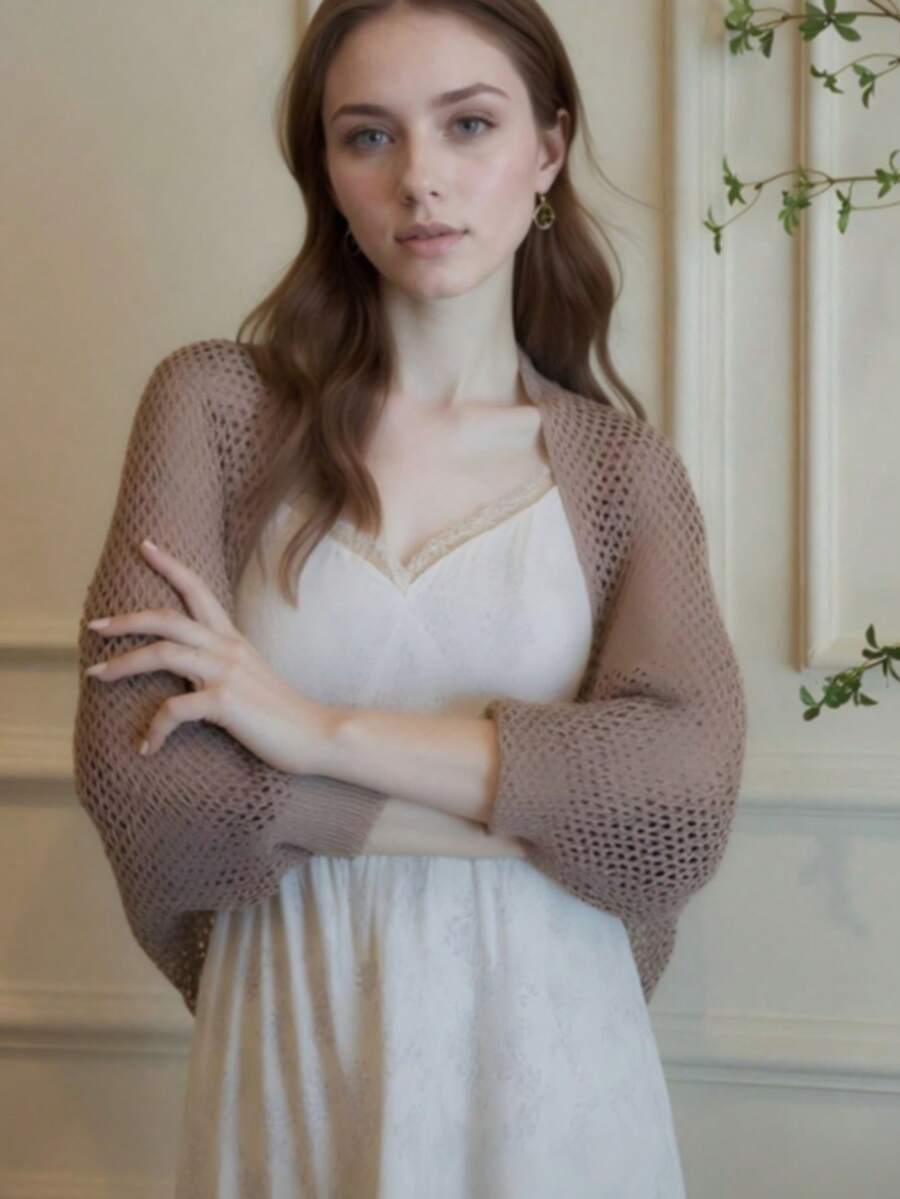 1pc Women's New Short Ice Silk Air Conditioning Knit Cardigan Jacket - Beige - View 1