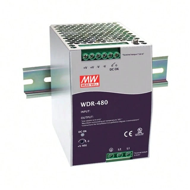 DIN Rail Power Supply 24v/480w 20a 180-550vac Mw Wdr-480-24 - Purple - View 1