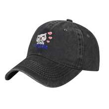Unisex Cat Saranghae (I Love You) Washed Baseball Cap Classic Curved-Brimmed Truck Hat Adjustable Sun Hat Idea Gift - 黑色 - 查看 2