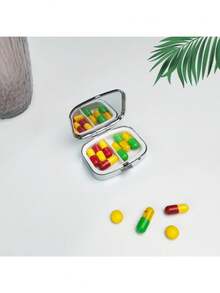 1pc Cat & Fish Design Portable Pill Box, Suitable As Wallet Or Pocket Travel Gift, 2 Compartment Square Pill Case, Organizer Gift For Friends And Family - Multicolor - View 8