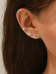 3 Pairs Women's Cute Crystal Cherry Stud Earrings Set, Delicate Versatile For Daily Wear - Multicolor - View 2