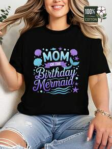 Women's Ocean Mermaid Tail Themed T-Shirt - 100% Mermaid Birthday Costume Or Casual Beachwear, Mermaid Scale Design For Theme Parties And Casual Wear, Machine Washable Crew Neck Top - 黑色 - 查看 1