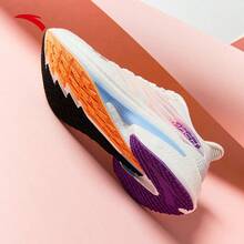 Anta Zapatos de running con amortiguación profesional  Mach 4 para mujeres, ligeros y transpirables para el verano, adecuados para fitness, exámenes físicos, deportes estudiantiles - Blanco papel/Naranja melón fluorescente/Morado pinellia-1 - Ver 5