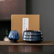 宋代古董抹茶碗套装，包括抹茶筅、日式茶碗、搅拌棒、茶刷和窑烧陶瓷器皿 - 窯變白-2件套 - 查看 13