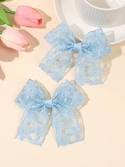 1pc Bule Lace Daisy Clover Mesh Bow Hair Clip, Hair Bows Suitable For Rural Leisure And Outings In All Seasons, Suitable For Hair Accessories Of Various Hairstyles