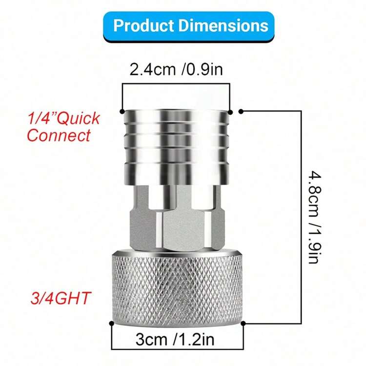 Garden Hose To Mini Power Washer Adapter-3/4 GHT To 1/4", Garden Hose Pressure Washer Attachment, Convert Water Hose To Power Washer Connector, Stainless Steel (Connector +5 Nozzle Set) - 銀色 - 查看 8