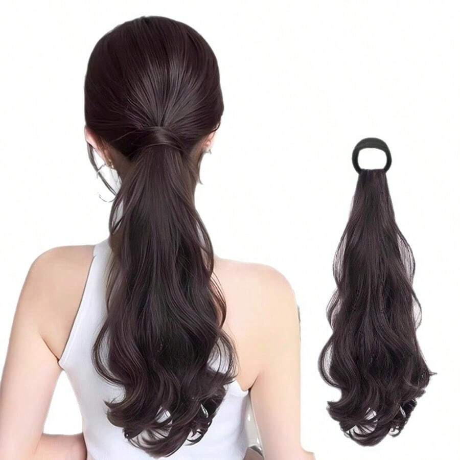 Dây buộc tóc co giãn, tóc giả đuôi ngựa gợn sóng tự nhiên, tóc dài bồng bềnh, kiểu tóc lười biếng, ngọt ngào, mát mẻ, tóc giả buộc lệch bên kèm băng đô, HA2838 - Nhiều màu - Xem 1