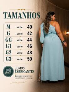 Plus Size Women's Long Dress With One Sleeve And Slit And Delicate Belt - Baby Blue - View 4