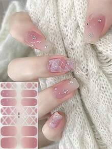 Stiker Kuku Warna Coral Pink, Stiker Nail Art Tahan Air, Warna Solid, Green Onion Pink, Stiker Kuku Gradien Ombre - Lilac Purple - View 6