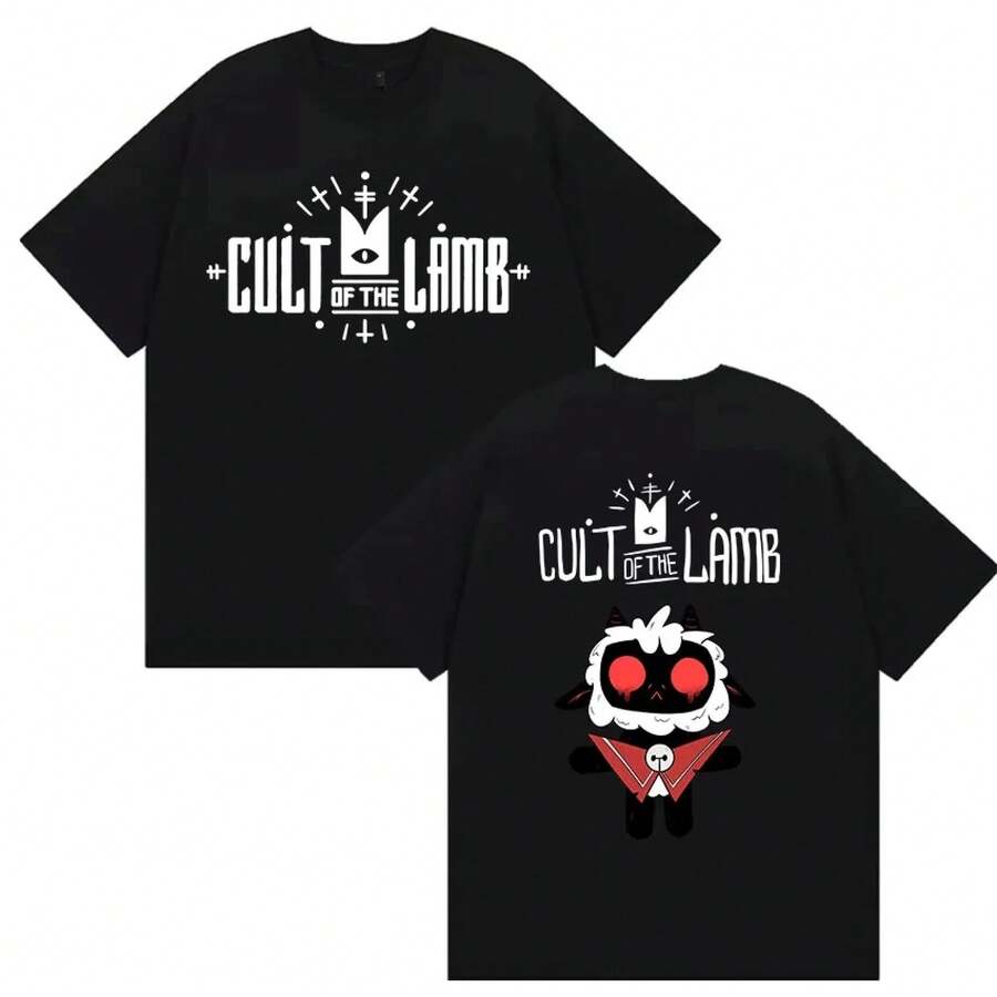 2026 Game Cult Of The Lamb Fans Gift T Shirt Men Women Cosplay Clothing Short Sleeve T-Shirts Unisex Retro Pure Cotton T-Shirt - 黑色 - 查看 1