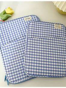 Un estuche protector para laptop/tableta a cuadros simple de 11 pulgadas/13 pulgadas, adecuado tanto para el trabajo como para el estudio. Bolsa a cuadros portátil, patrón a cuadros, bolsa para laptop, funda para laptop, estuche protector para laptop - Azul - Ver 2