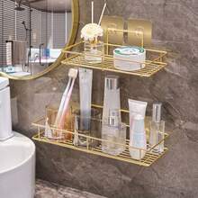 Kệ đựng đồ dùng nhà tắm treo tường cao cấp, không cần khoan, kệ trang điểm để đựng đồ dùng vệ sinh cá nhân trong phòng tắm. - Vàng - Xem 3