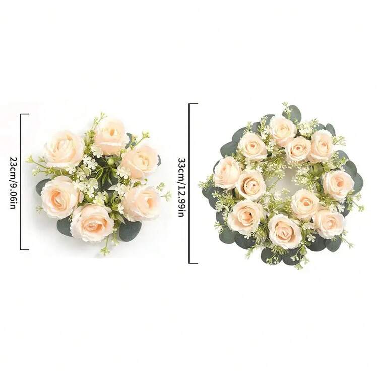 de flores artificiales de rosas de 23/33cm, flores falsas de seda con hojas de eucalipto para decoración de boda en el hogar, accesorios de regalos DVEO - Champán - Añade 13