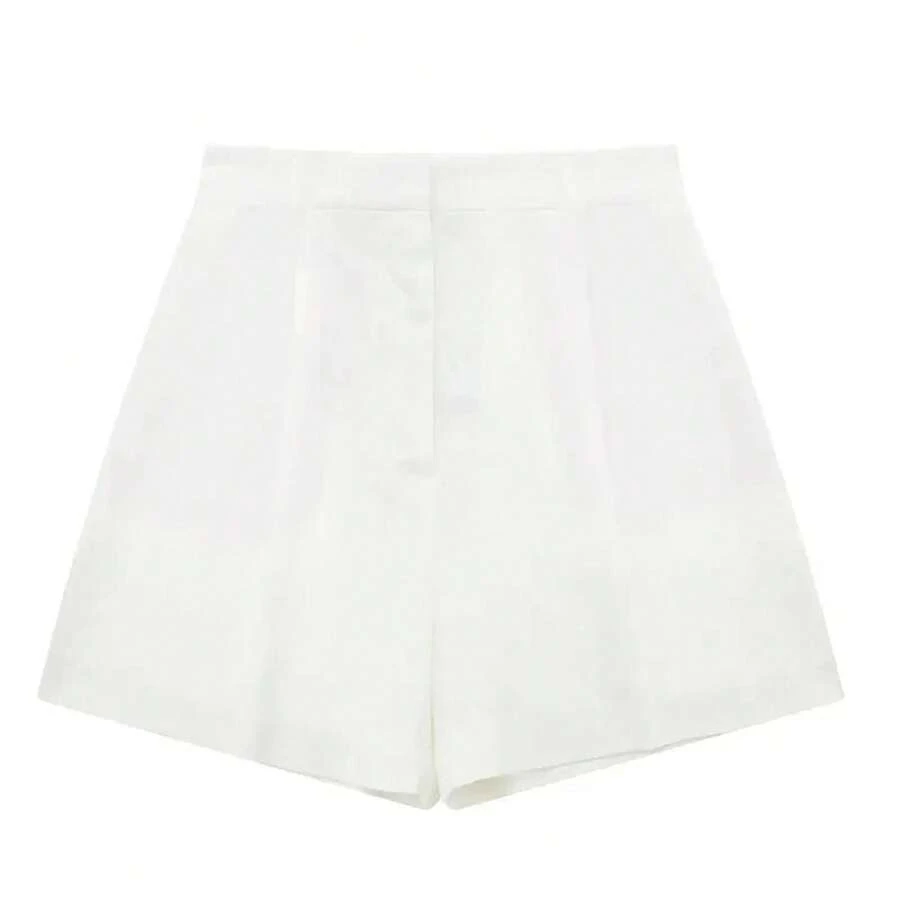 Conjunto liso Vintage para mujer, chaleco sin mangas con cuello de pico y botones, Top + bolsillos, pantalón corto elegante salvaje para ir al trabajo, verano 2024 - Blanco corto - Ver 1