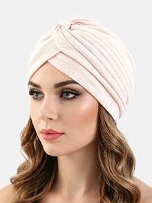 1 chiếc mũ thun đan chéo có họa tiết, kiểu dáng retro, thích hợp làm mũ đội đầu và khăn trùm đầu. - Màu be - Xem 19