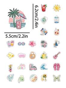 53 Miếng Dán Màu Nước Chủ Đề Kỳ Nghỉ Hè – Đồ Uống Trên Bãi Biển & Cây Cọ, Phong Cách Vẽ Tay Tươi Mát, Dùng Để Trang Trí Sổ Nhật Ký, Bình Nước, Cốc & Hành Lý, Miếng Dán Laptop, Miếng Dán Kindle, Phụ Kiện Sổ Lưu Niệm, Phụ Kiện Bàn Làm Việc, Miếng Dán Dễ Thương Cho Sổ Lưu Niệm - Nhiều màu - Xem 7