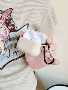 1pc Solid Matte Beige Wireless Earphone Case With 1pc Earphone Case Clip (Earphone Case Only, No Earphone Included), Compatible With AirPods Case, Headphones, Pro 2, 3, Pro, 1/2, 4, Pro3 - White - View 8