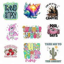 9PC DIY iron on transfers for tshirts,  Tanned And Tipsy   Find Me By The Campfire   Feeling Berry Good   Pool Days   Summer Vibes   Take Me To The Desert   Summer Breeze   Cactus With Stars   Flamingo With Flowers   Seashell With Leaves , Easy Heat Transfer for Clothing, T-Shirts, Jeans, Backpacks, Hats & Pillows,  Washable Stickers Perfect for Casual Style, Ideal Gift for Women and Men. - Zufälliger Stil - Übersicht 9