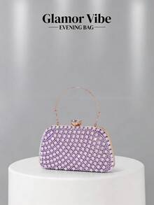 Túi xách dạ hội đính pha lê tím Glamor Vibe, kiểu dáng cổ điển với khung kim loại cứng cáp, dây đeo và quai xách có thể tháo rời, hộp quà sang trọng lấp lánh, thích hợp cho đám cưới, cô dâu, dạ hội, tiệc tùng, các dịp trang trọng và đêm hè trên bãi biển. - Màu tím hoa cà - Xem 3