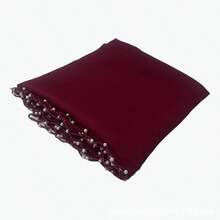 Solid Color Pearl Chiffon Scarf For Women Malaysia Wave Beaded Wrap - #3酒紅色 - 查看 6