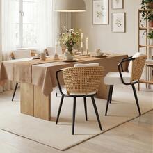 Nalupatio Rattan Dining Chairs Set Of 2, Upholstered Kitchen Chair With Metal Legs, Ergonomic Curved Backrest, Mid Century Modern Living Room Lounge With & Throw Pillow,Brwon - 棕色 - 查看 3