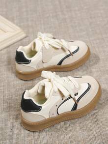Toddler Casual Soft Sole Non-Slip Sneakers, Retro Color Block Versatile Little White Shoes, Suitable For Spring & Autumn - Beige - View 2