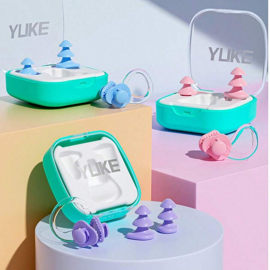Multi-Style Swimming Earplugs & Nose Clip Set, Waterproof Silicone Pool Accessories, Reusable Noise Cancelling Ear Plugs With Case, Suitable For All Water Sports, Shower, And Daily Use - B - View 1