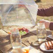 1Pc Large Mesh Food Cover Tent, Foldable Lace Pop-Up Umbrella Fly Proof Dish Protector, Dust Resistant Net Screen For Indoor Dining Table Outdoor Camping Picnic, Reusable Kitchen Vegetable Food Shield Household Accessory Supplies - Multicolor - View 9