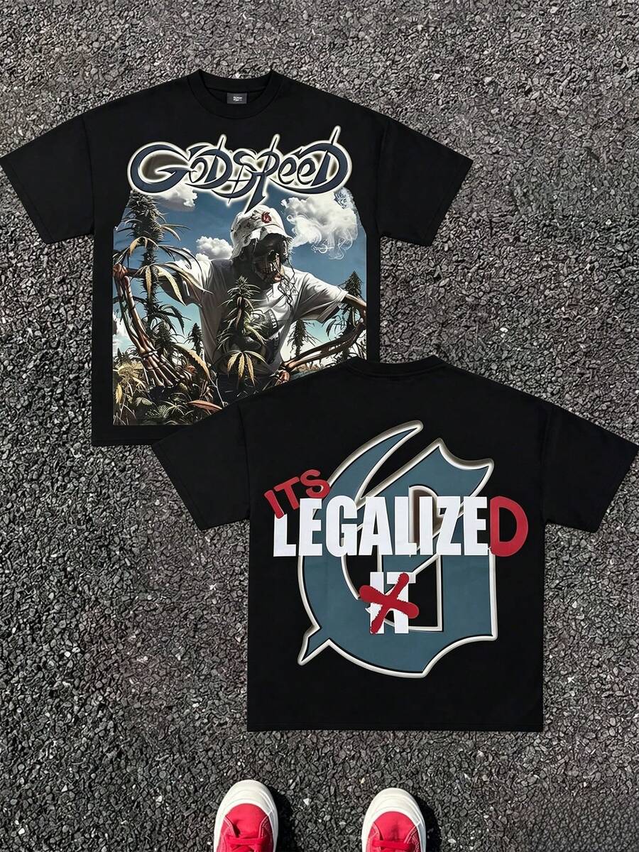 GODSPEED OUTDOOR GRABBA Street Wear, Y2K 180g Pure Cotton Round Neck Short Sleepe T-Shirt, Funny Black Graphic Tee, Breathable, Comfortable And Skin-Friendly Fabrics Suitable For Summer Wear And As A Gift - 黑色 - 查看 1