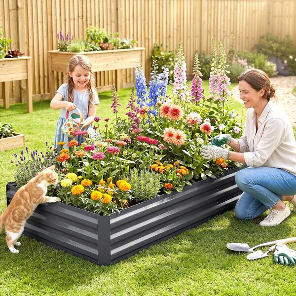 95" X 36" X 12" Galvanized Raised Garden Bed, Easy DIY And Cleaning For Growing Flowers, Herbs, Succulents, Gray